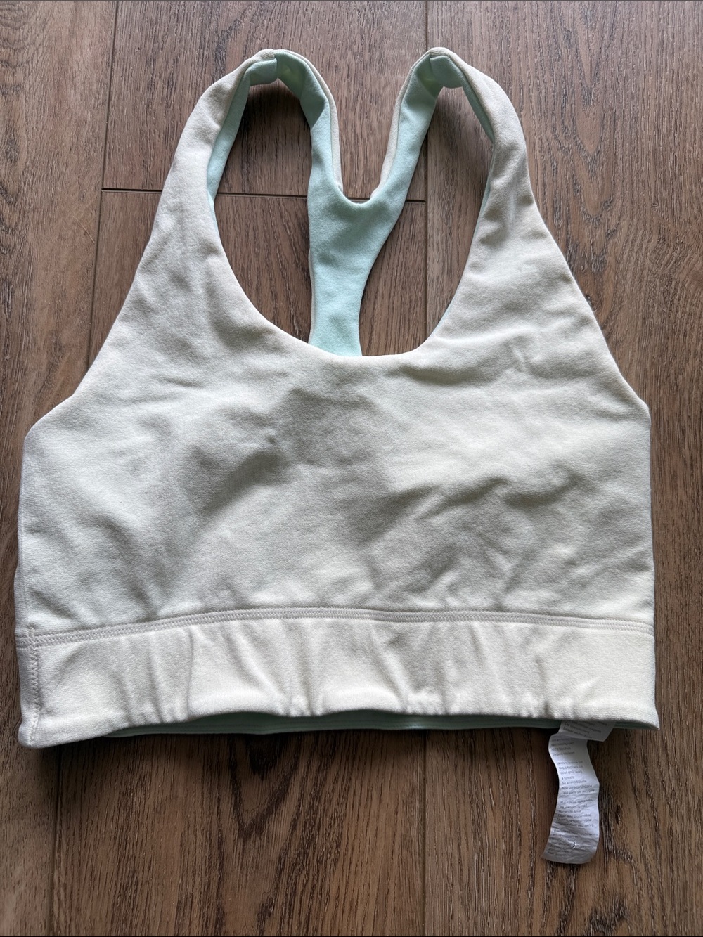 Cream Racerback Sports Bra with Mint Lining